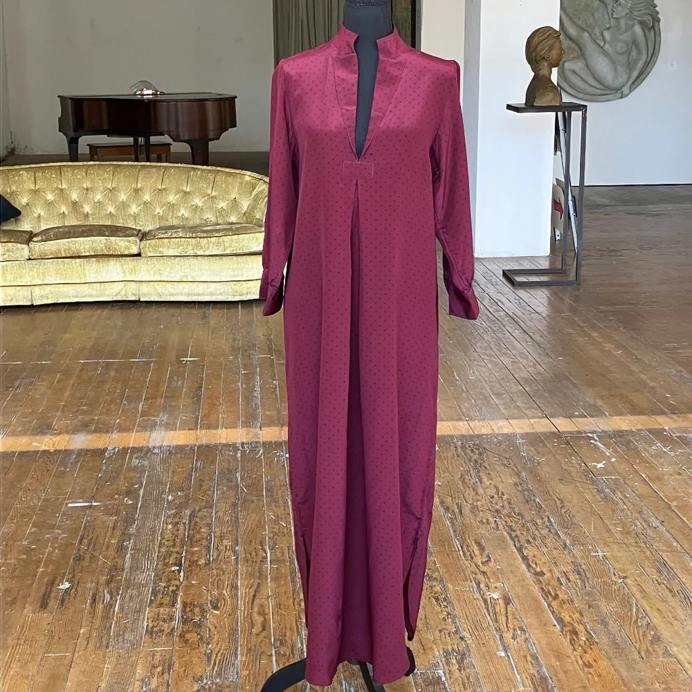 Wizzy Kit Maroon and navy polka dotted Maxi dress. - Picture 1 of 13